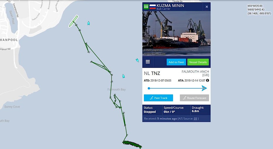 Vessel track from www.marinetraffic.com